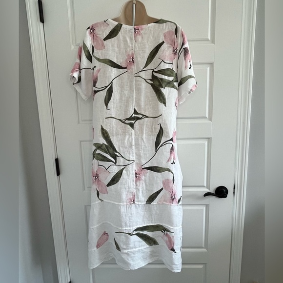 Lungo L’arno Revolve Made in Italy 100% Linen Floral MIDI Short Sleeve Dress M - Picture 6 of 14